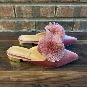 Fericzot pink Slip On Mule Backless Loafers Flats Puff Pompom Pointed Toe
